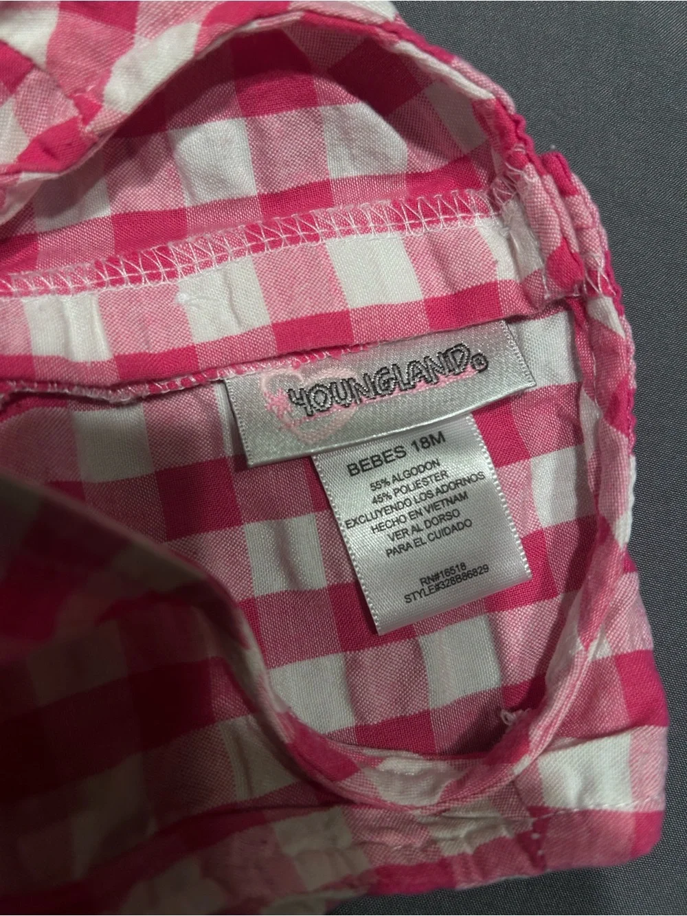 Youngland Pink & White Gingham Sleeveless Dress with Flower Details